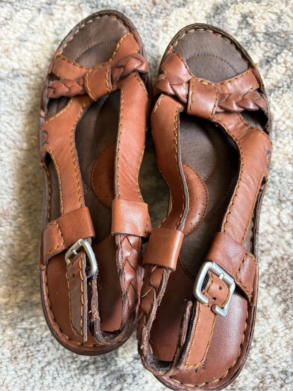 Børn Leather Heeled Sandals Brown Braided Leather